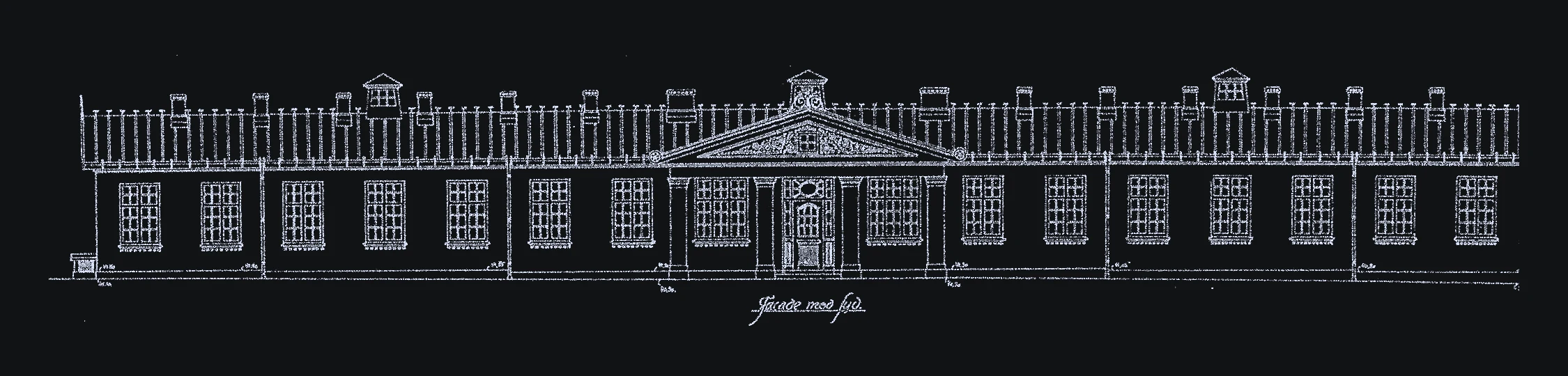 Historic elevation of the south facade of Frederiksberg Hospital’s single-room ward