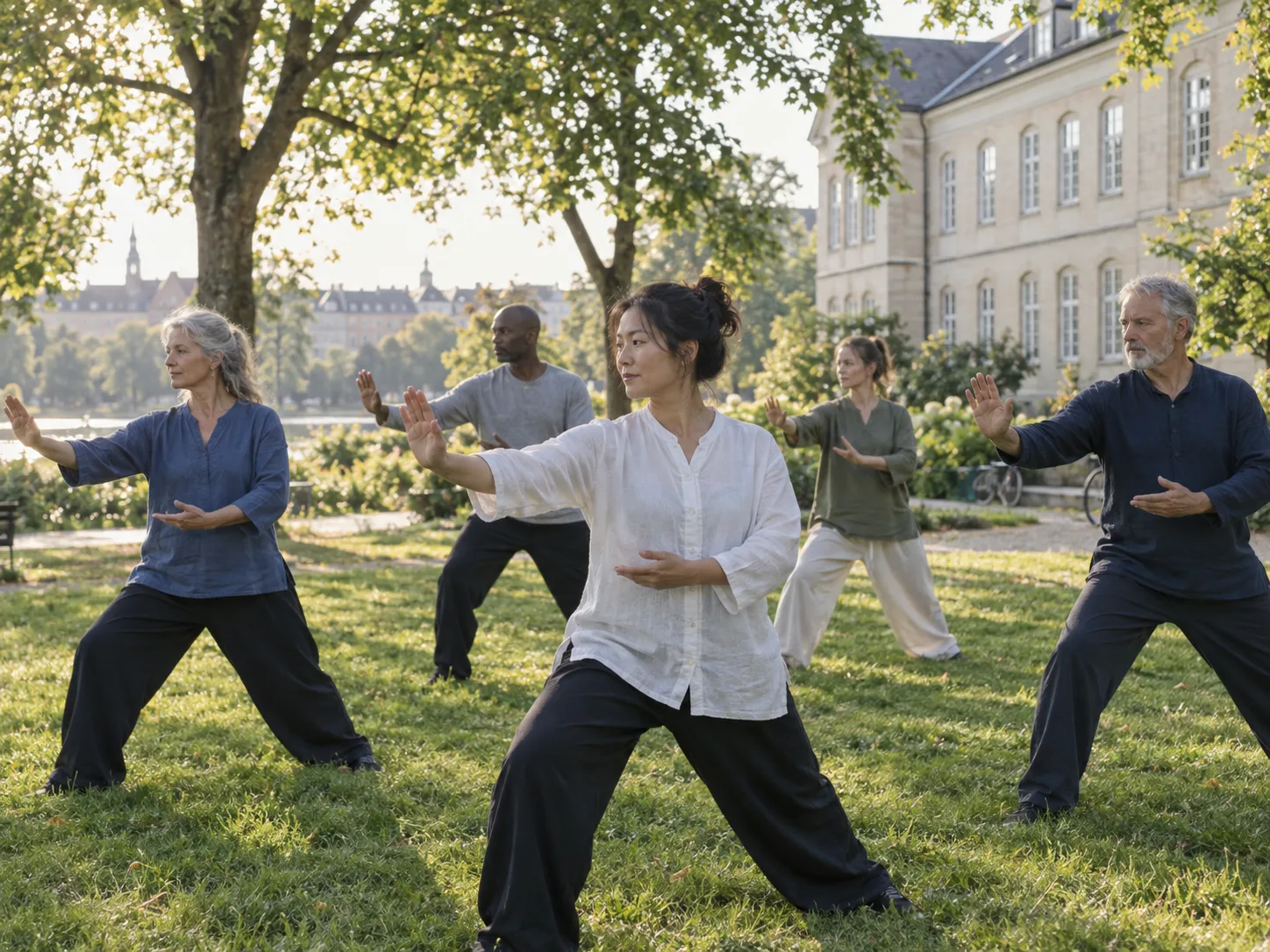 Illustrative group practicing Tai Chi outdoors